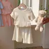 Pijama Infantil para Casa, Conjunto de Verão Fino com Manga Curta e Shorts para Meninas, Algodão Respirável, Roupa Respirável para Casa com Ar Condicionado para Bebês