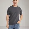 Camiseta de punto de cachemir 100% puro de lujo para hombre, manga corta, cuello redondo, versátil para negocios casual, camiseta base
