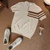 Camisa Polo de Punto Estilo Old Money con Tres Rayas, Manga Corta, Camiseta Polo de Negocios para Hombre Estilo Maduro
