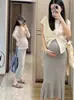 Falda Larga de Una Pieza de Color Sólido para Maternidad de Primavera y Otoño, Cintura Alta, Holgada, Cómoda, Adelgazante, Adecuada para el Uso Diario, el Hogar y Salidas, Bodycon Larga