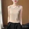 Camiseta sin mangas de canalé con cuello redondo para mujer, ropa interior de verano, adelgazante, sin mangas, capa base, ropa exterior, camiseta sin mangas versátil con espalda cruzada
