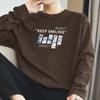 Camiseta masculina de manga comprida de algodão pesado 260g, tendência, base interna, camisa, gola redonda, roupas superiores, camiseta solta americana