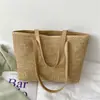 Bolsa Grande de Palha Tecida Feminina 2024 Verão Popular Moda Estilo Coreano Grande Capacidade Bolsa Tote Ombro Único Bolsa de Palha Tecida