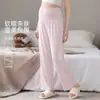 Pantalones de pijama de maternidad para mujeres embarazadas, temporada de primavera y otoño, hechos de Lyocell, casuales y cómodos, pantalones largos, talla grande, finos y ligeros, adecuados para usar en casa