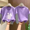 Camiseta Base de Primavera y Otoño para Niñas 2026 Nuevo Estilo Moda de Dos Piezas Falsas Rayada Camiseta de Manga Larga de Otoño para Niños Mayores