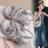 Sandalias de princesa con diseño brillante de plata para niñas, zapatos de verano 2025 con cristales y diamantes.