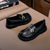 Zapatos de Cuero Pequeños para Niñas Zapatos de Princesa para Niños Estilo Británico Zapatos Individuales Negros 2024 Primavera Nuevos Zapatos de Suela Blanda para Estudiantes