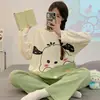 Pijama para Mujer Primavera y Otoño Nuevo Estilo Manga Larga Delgado Talla Grande Lindo Dibujo Animado Conjunto de Dos Piezas Casual Ropa para el Hogar Se Puede Usar Afuera