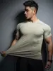 Gymshark Fitness Manga Curta Masculino Muscle Sports Calça Legging Camiseta Elástica Estampa de Tubarão Secagem Rápida Top Tendência