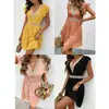 Comercio Exterior Transfronterizo Vestido de Verano para Mujer Europeo y Americano de Encaje con Cintura Ajustada y Mangas Cortas de Seda Helada