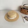 Sombrero de Paja Plano Estilo Fragancia de Perla para Mujer Verano Estilo Francés Retro Estilo Occidental Moda Red Social Británica Sombrero de Paja de Copa Plana Tejido
