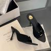 Sandalias de Tacón Alto sin Cierre Estilo Elegante Maduro para Mujer, Nuevo Modelo Verano 2026, Punta Fina, Tacón Delgado, Destalonadas, Sandalias Sexy