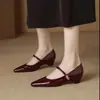 Zapatos de tacón grueso de punta fina estilo francés para mujer, Colección Primavera/Otoño 2026, con correa metálica, Mocasines Mary Jane de punta fina, Zapatos versátiles de moda para mujer