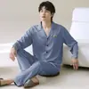 Estilo Coreano Primavera/Otoño para Hombre Pijama de Seda Helada con Solapas Cardigan de Manga Larga Lujo Ligero Seda Artificial Holgado Conjunto para Casa