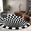 Tapete redondo de visão estéreo preto e branco, sala de estar, mesa de centro, sofá, cobertor, ilusão 3D, armadilha de carpete de vertigem, carpete Whirlpool