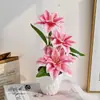 Lírio Oriental de Três Cabeças para Casa, Interior, Flor Artificial Criativa de Simulação, Adereço para Fotografia, Decoração Criativa para Mesa de Sala de Estar