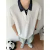 Camisa Polo Color Block de Manga Curta para Homem, Verão 2025, Camiseta Casual Solta com Gola Reversível de Meia Manga, Falso Duas Peças