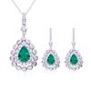 Pendientes colgantes de cultivo en forma de pera de gota de agua de esmeralda 7.5cts plata esterlina 925 chapada en platino cadena clavicular lujo ligero