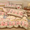 Ins cartoon veludo de leite capa de cama conjunto de quatro peças capa de edredom de veludo dupla face capa de cama de veludo coral lençol de cama roupa de cama quente de fleece