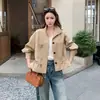Moda Casual Slimming Juvenil Simples Elegante Jaqueta Khaki com Cordão Design Acinturado Outono 2026