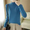 Camiseta básica de punto de algodón de cuello medio transfronteriza para mujer, nuevo suéter de algodón de manga larga talla grande de otoño e invierno para mujer