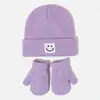 Gorro de Punto para Bebé Moda Versátil Gorro de Lana Lindo Patrón de Cara Sonriente Gorro de Ponerse Sombrero de Otoño Invierno Sombrero para Niños