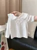 Camiseta Interior Básica de Manga Larga para Niña Primavera y Otoño con Adorno de Encaje, Moño y Detalle de Botón, Top Interior Suave Versátil