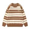 Outono e Inverno Nova Costura Contraste Listrado Suéter Moda Masculina Retro Tendência Gola Redonda Suéter Casual Feminino All-match Na moda