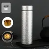 Taza aislada con recubrimiento de titanio, acero inoxidable 304, pintura de escamas de hielo, separación de té y agua, taza de té de viaje portátil para hombres y mujeres