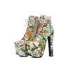 Botas de Mujer de Talla Grande Transfronterizas Europeas y Americanas 34-46, Botines de Tacón Grueso para Otoño e Invierno, Botas de Tacón Alto con Flores de Punta Redonda
