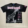 26Ss Camiseta de Manga Corta Ancha con Tachuelas Estampada Cuello Redondo Holgada R3Bel Lavada y Desgastada Retro Europea y Americana para Hombre Tendencia