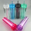 Taza de Agua Transfronteriza Cambia de Color Doble Capa de Plástico Recta Gran Capacidad con Popote Portátil Regalo Creativo Taza Publicitaria Mayoreo