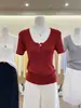 Disponible en Cuatro Colores~ Camiseta de Punto de Manga Corta Elegante Ajustada Minimalista de Alta Gama con Bloques de Color acanalados