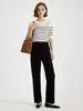 Ropa de Mujer Yaqi 2026 Verano Nuevo Top de Punto Rayado Adelgazante de Cuello Redondo y Manga Corta de Tencel Lyocell