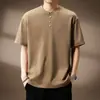 Camiseta tipo polo de manga corta para hombre, estilo retro americano old money, nueva tendencia primavera/verano, holgada, casual, con cuello Henley
