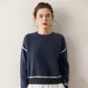 Suéter de Cashmere Pulôver Grosso Outono 2025 Solto Gola Redonda Curto Cor Contrastante Fashionável e Versátil Para o Trabalho Atacado