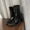 Botas de jinete adelgazantes de moda, botas de tacón grueso de tacón alto, estilo popular para mujer, botines de charol con punta cuadrada hasta la mitad de la pantorrilla, nueva colección de invierno 2026
