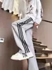 Tendência Outono/Inverno Calça de Moletom Esportiva Simples de Três Listras Masculina High Street Americana Perna Reta Solta Calça Longa Casual Preguiçosa Não