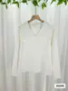2025 Nuevo Otoño Reductor de Edad Solapa Grande Hilo Cardado Tejido de Punto para Mujer Cuello de Muñeca Ajustado Tejido Interior Camiseta Básica