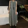 Un soplo de aire frescoVestido de lino a cuadrosVestido casual sin mangas de estilo japonés, reversible, de hilo de lino y algodón teñido a cuadros
