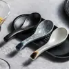 Cuchara de sopa pequeña estilo japonés vajilla vintage cuchara pequeña de cerámica cuchara de sopa de mango largo cuchara para arroz cuchara para el hogar venta al por mayor