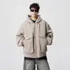 Jaqueta de Algodão com Capuz Zuo Shan Diao Estilo Americano Tendência para Homens, Novo Corte Solto, Versátil, Forrada com Fleece, Aconchegante, Casaco de Algodão Espesso para Trabalho