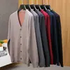 Suéter de Lana Grueso para Hombre con Contenido de Lana para Otoño e Invierno Suéter de Lana de Alto Peso Cuello en V Profundo de Doble Cara Cárdigan para Personas de Mediana Edad y Mayores
