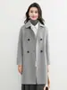 Casaco de cashmere de comprimento médio para inverno, dupla face, para mulheres, de abotoamento duplo, ombro reto, corte solto, gola lapela, sobretudo de lã