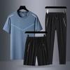 Pantalones de manga corta de seda de hielo de verano, traje deportivo informal para personas de mediana edad y mayores, traje informal de verano de tres piezas para hombre 2024