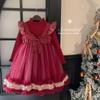 Vestido de Inverno e Outono para Menina com Forro de Lã Moda Estilo Estrangeiro Saia de Princesa Novo Vestido de Ano Novo para Menina Roupas de Inverno Crianças Maiores Ano Novo Vermelho