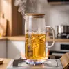 Jarra de vidro para água fria com tampa de bambu, resistente ao calor, com filtro embutido, adequada para uso doméstico, sala de estar, chá de frutas e bebidas