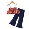 Traje de niña tirantes pantalones acampanados conjunto de 2 piezas traje a cuadros para niñas estilo INS ropa infantil LT22164