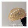 Sombrero de Paja de Ala Plana Hecho a Mano para Niños al Estilo Coreano con Cinta, Sombrero de Cubo de Oso para Protección Solar de Verano