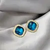 Pendientes Estilo Palacio Europeo y Americano Aguja de Plata Azul Klein Geométricos Gota de Agua Borla de Diamante Amor Zirconia Pendientes para Mujer